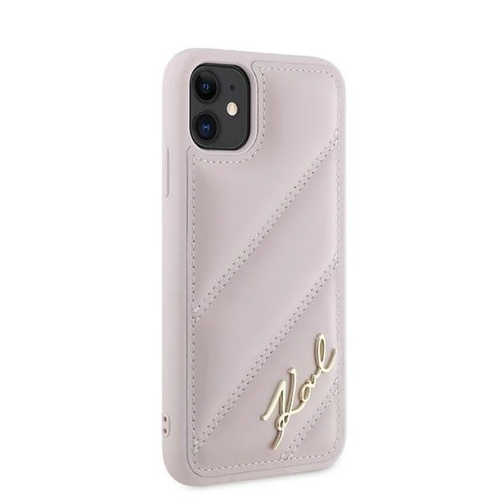 Karl Lagerfeld KLHCN61PQDSMGP Apple iPhone 11 / XR hardcase Diagonal Quilted Script pink