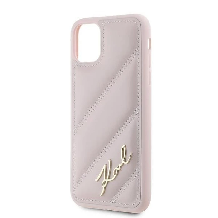 Karl Lagerfeld KLHCN61PQDSMGP Apple iPhone 11 / XR hardcase Diagonal Quilted Script pink