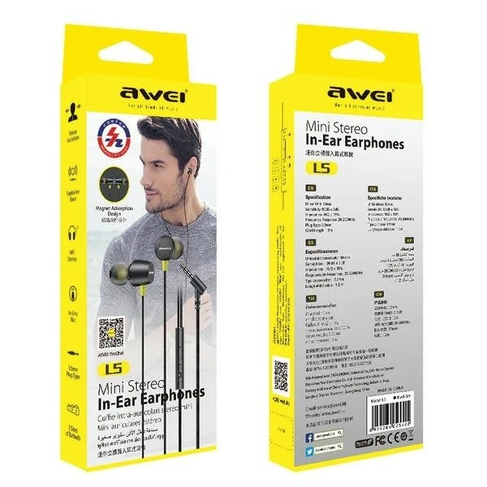 AWEI L5 headphones 3.5mm jack black