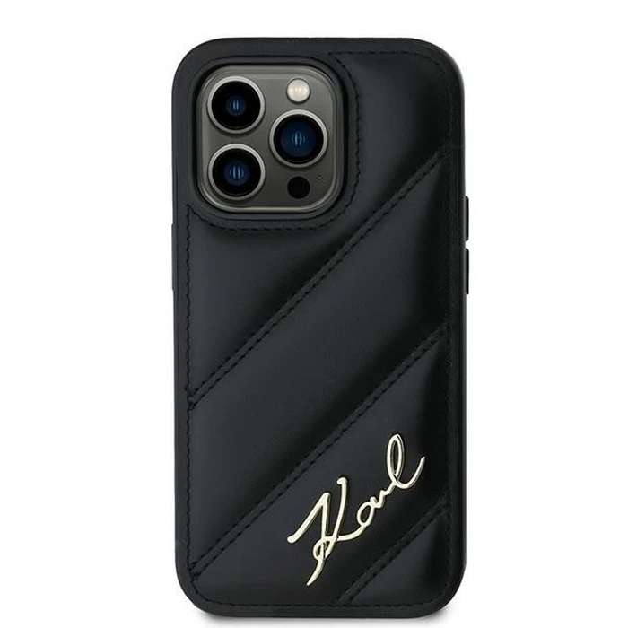 Karl Lagerfeld KLHCP14LPQDSMGK Apple iPhone 14 Pro hardcase Diagonal Quilted Script black