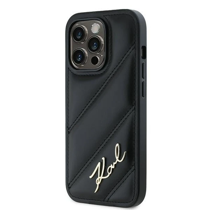 Karl Lagerfeld KLHCP14LPQDSMGK Apple iPhone 14 Pro hardcase Diagonal Quilted Script black
