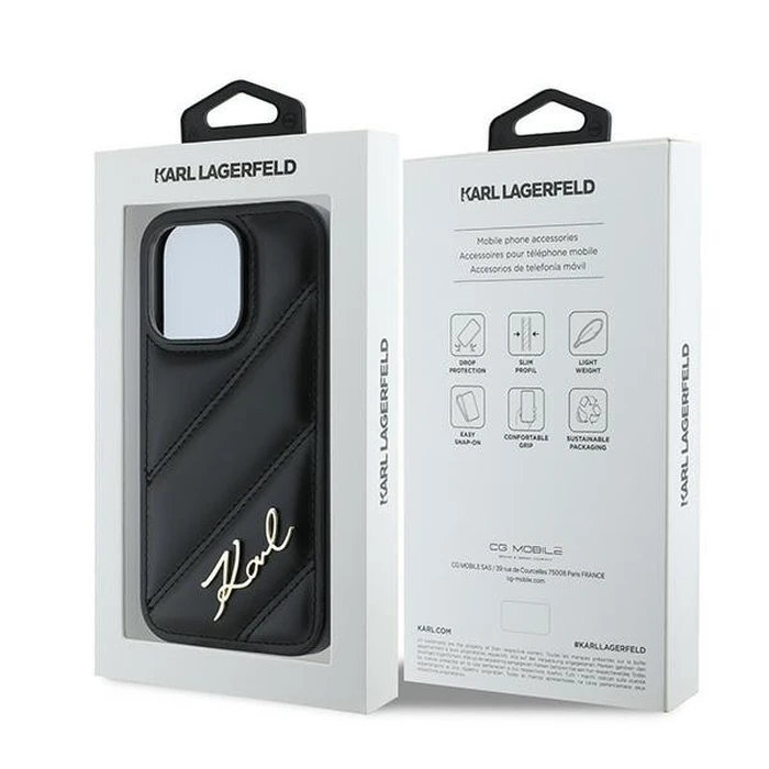 Karl Lagerfeld KLHCP14LPQDSMGK Apple iPhone 14 Pro hardcase Diagonal Quilted Script black