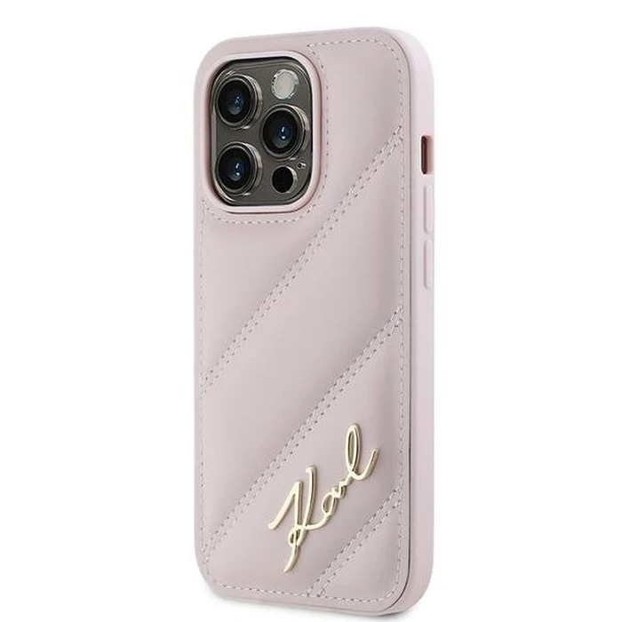 Karl Lagerfeld KLHCP14LPQDSMGP Apple iPhone 14 Pro hardcase Diagonal Quilted Script pink