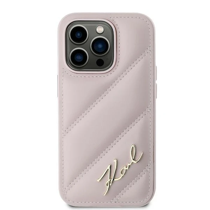 Karl Lagerfeld KLHCP14LPQDSMGP Apple iPhone 14 Pro hardcase Diagonal Quilted Script pink