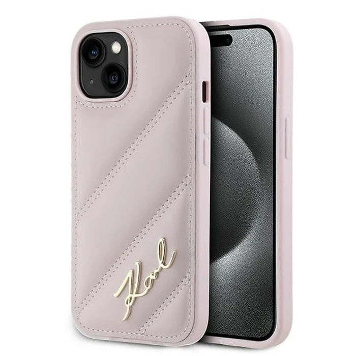 Karl Lagerfeld KLHCP14SPQDSMGP Apple iPhone 14 / 15 / 13 hardcase Diagonal Quilted Script pink