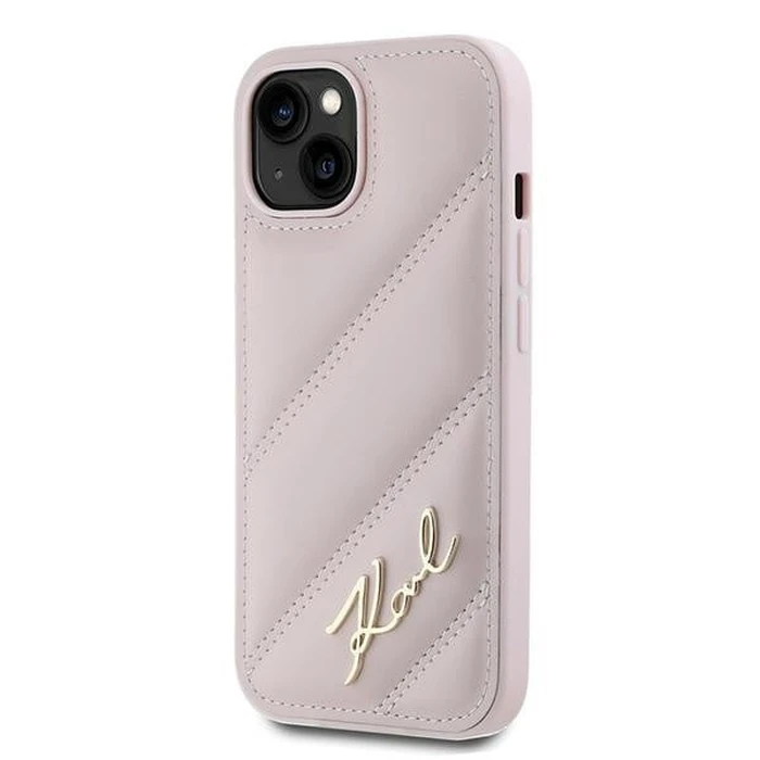 Karl Lagerfeld KLHCP14SPQDSMGP Apple iPhone 14 / 15 / 13 hardcase Diagonal Quilted Script pink