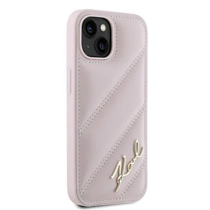 Karl Lagerfeld KLHCP14SPQDSMGP Apple iPhone 14 / 15 / 13 hardcase Diagonal Quilted Script pink