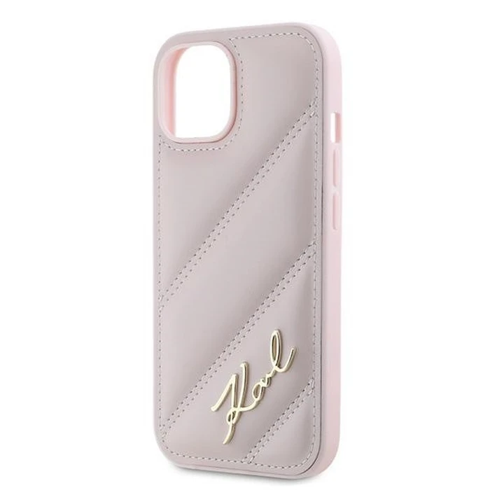 Karl Lagerfeld KLHCP14SPQDSMGP Apple iPhone 14 / 15 / 13 hardcase Diagonal Quilted Script pink