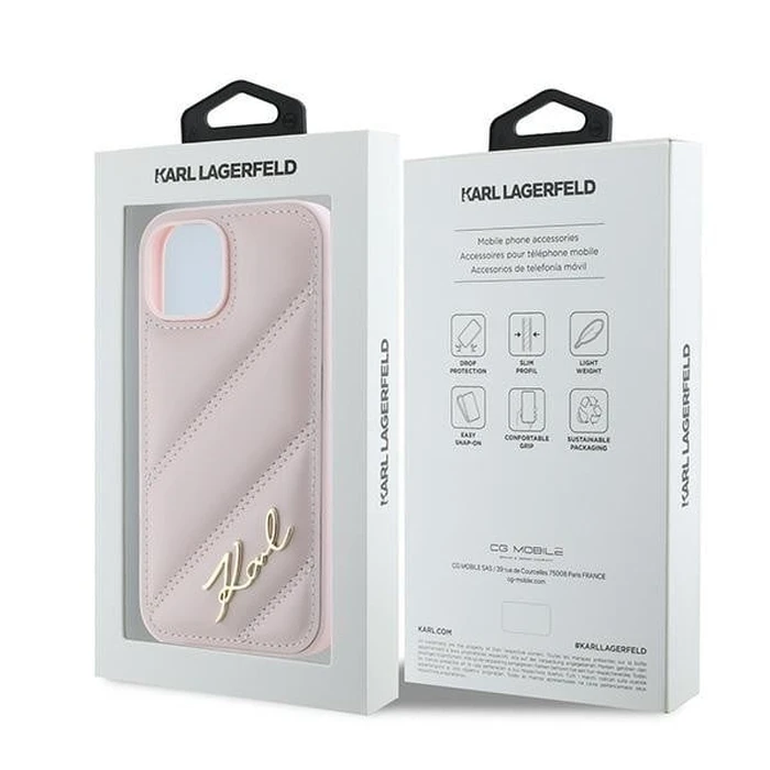 Karl Lagerfeld KLHCP14SPQDSMGP Apple iPhone 14 / 15 / 13 hardcase Diagonal Quilted Script pink