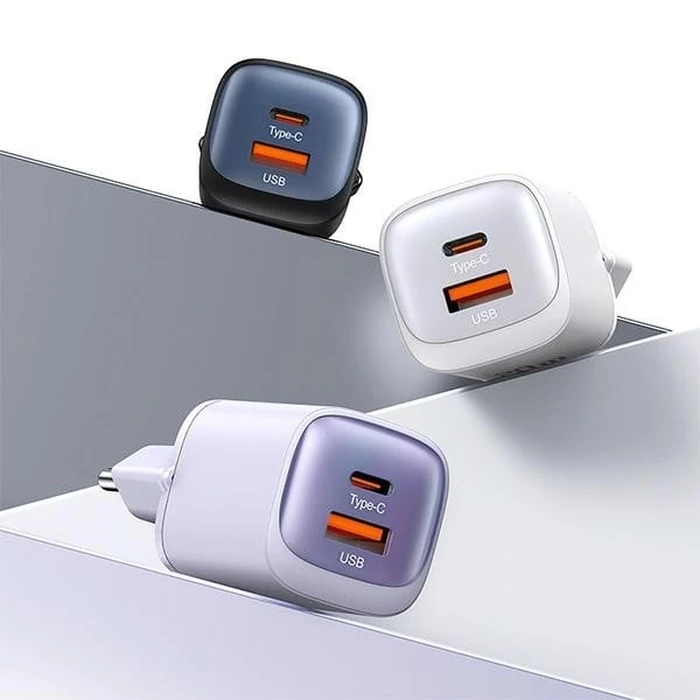 USAMS CC254 wall charger USB-A, USB-C 30W GaN Fast Charging HC Series black