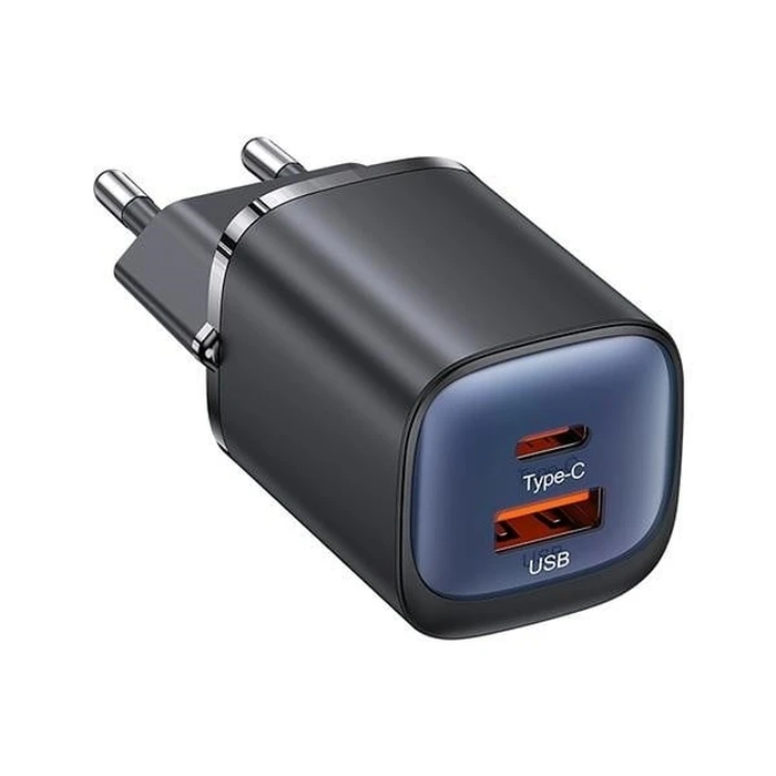 USAMS CC254 wall charger USB-A, USB-C 30W GaN Fast Charging HC Series black