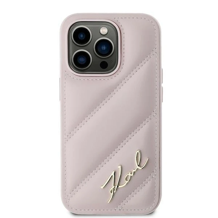 Karl Lagerfeld KLHCP14XPQDSMGP Apple iPhone 14 Pro Max hardcase Diagonal Quilted Script pink