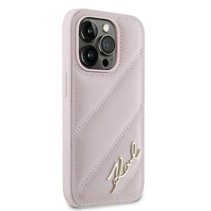 Karl Lagerfeld KLHCP14XPQDSMGP Apple iPhone 14 Pro Max hardcase Diagonal Quilted Script pink