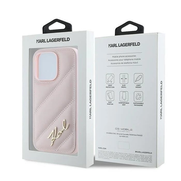 Karl Lagerfeld KLHCP14XPQDSMGP Apple iPhone 14 Pro Max hardcase Diagonal Quilted Script pink