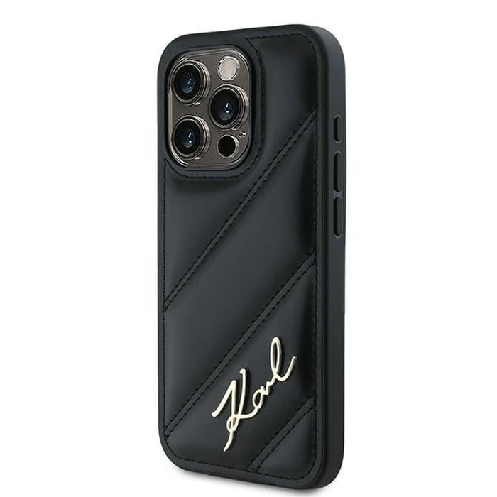 Karl Lagerfeld KLHCP15LPQDSMGK Apple iPhone 15 Pro hardcase Diagonal Quilted Script black