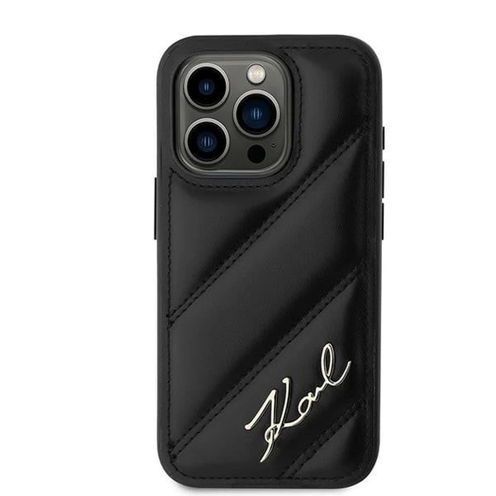 Karl Lagerfeld KLHCP15LPQDSMGK Apple iPhone 15 Pro hardcase Diagonal Quilted Script black