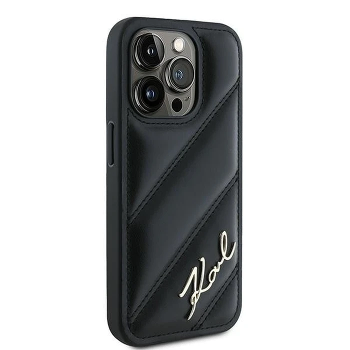 Karl Lagerfeld KLHCP15LPQDSMGK Apple iPhone 15 Pro hardcase Diagonal Quilted Script black