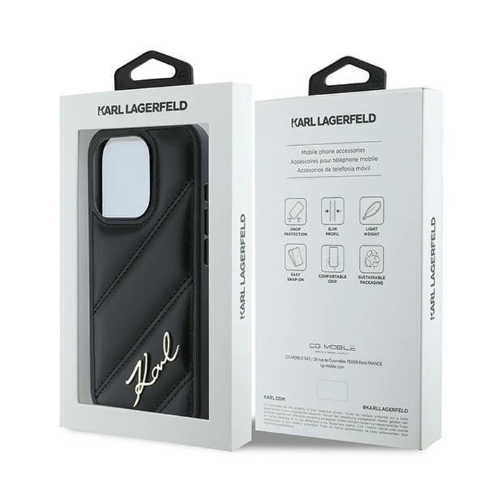 Karl Lagerfeld KLHCP15LPQDSMGK Apple iPhone 15 Pro hardcase Diagonal Quilted Script black