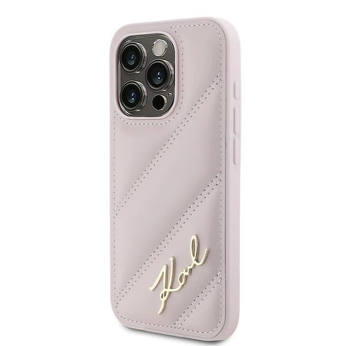 Karl Lagerfeld KLHCP15LPQDSMGP Apple iPhone 15 Pro hardcase Diagonal Quilted Script pink