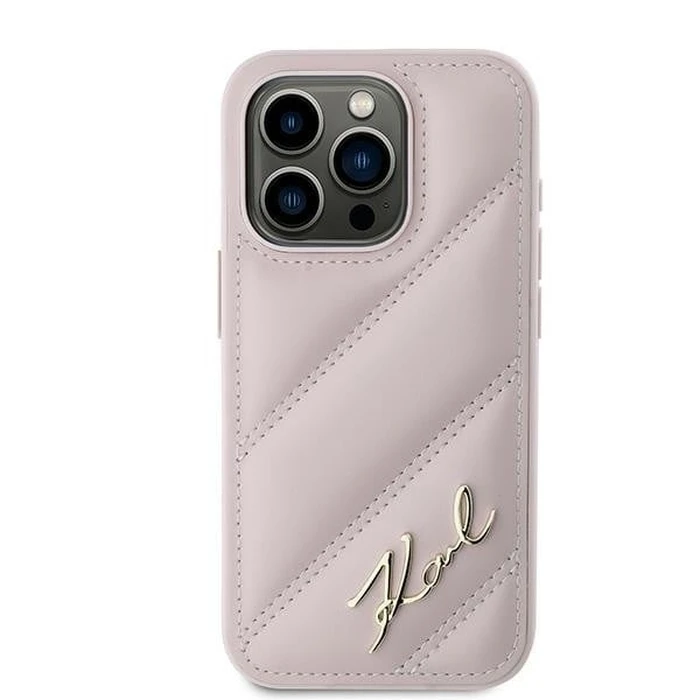 Karl Lagerfeld KLHCP15LPQDSMGP Apple iPhone 15 Pro hardcase Diagonal Quilted Script pink