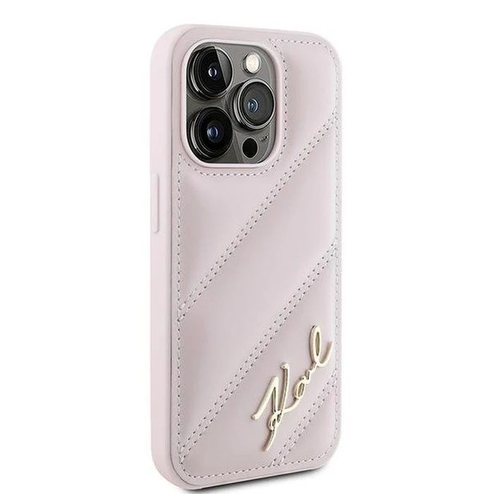 Karl Lagerfeld KLHCP15LPQDSMGP Apple iPhone 15 Pro hardcase Diagonal Quilted Script pink