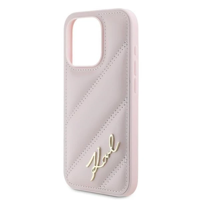 Karl Lagerfeld KLHCP15LPQDSMGP Apple iPhone 15 Pro hardcase Diagonal Quilted Script pink