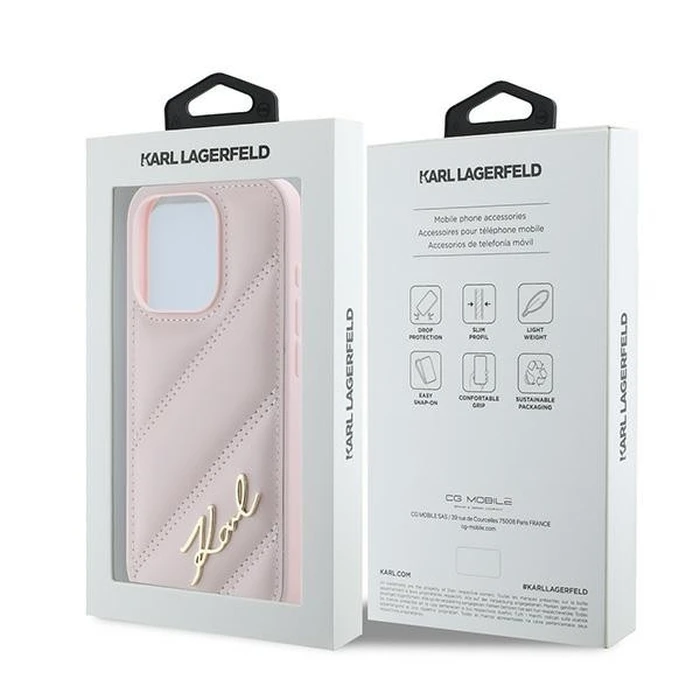 Karl Lagerfeld KLHCP15LPQDSMGP Apple iPhone 15 Pro hardcase Diagonal Quilted Script pink