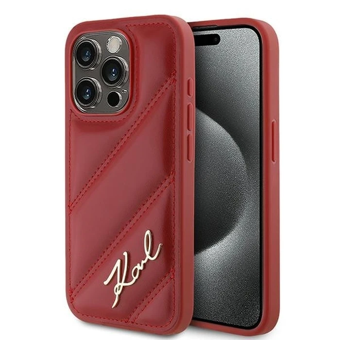 Karl Lagerfeld KLHCP15LPQDSMGR Apple iPhone 15 Pro hardcase Diagonal Quilted Script red