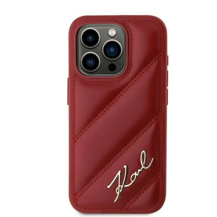 Karl Lagerfeld KLHCP15LPQDSMGR Apple iPhone 15 Pro hardcase Diagonal Quilted Script red