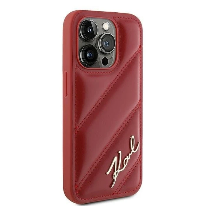 Karl Lagerfeld KLHCP15LPQDSMGR Apple iPhone 15 Pro hardcase Diagonal Quilted Script red