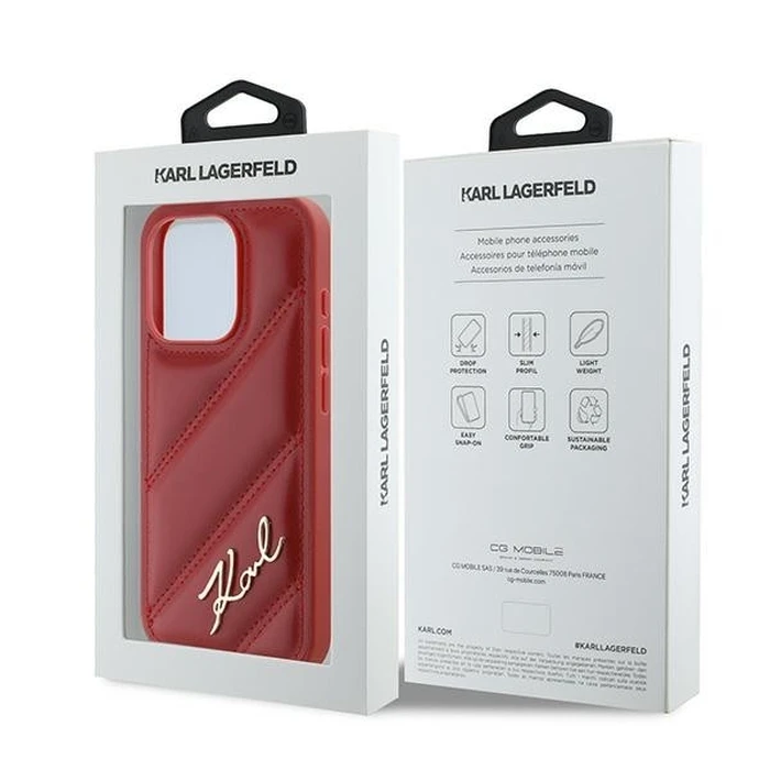 Karl Lagerfeld KLHCP15LPQDSMGR Apple iPhone 15 Pro hardcase Diagonal Quilted Script red