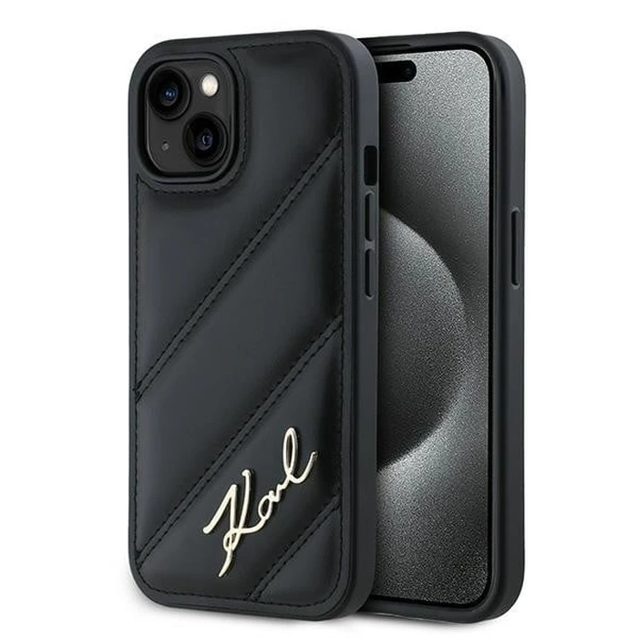 Karl Lagerfeld KLHCP15MPQDSMGK Apple iPhone 15 Plus / 14 Plus hardcase Diagonal Quilted Script black