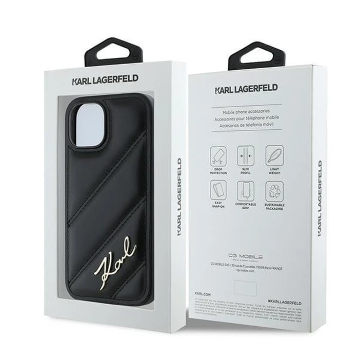 Karl Lagerfeld KLHCP15MPQDSMGK Apple iPhone 15 Plus / 14 Plus hardcase Diagonal Quilted Script black