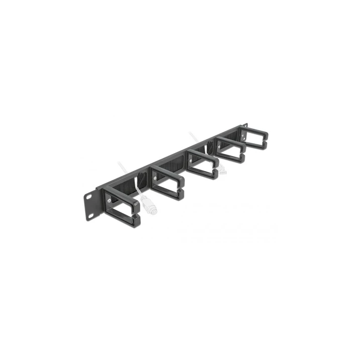 DELOCK 19" Cable Management Brush Strip with 5 Cable Guides, 1U, Black