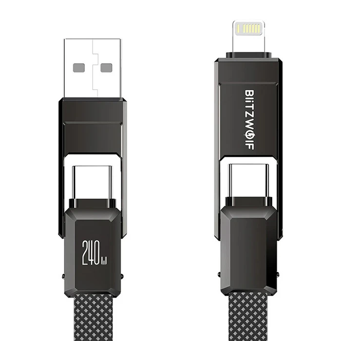 BlitzWolf Braided USB to Type-C / Lightning Cable 4A Black 1.2m (BW-HDC7)