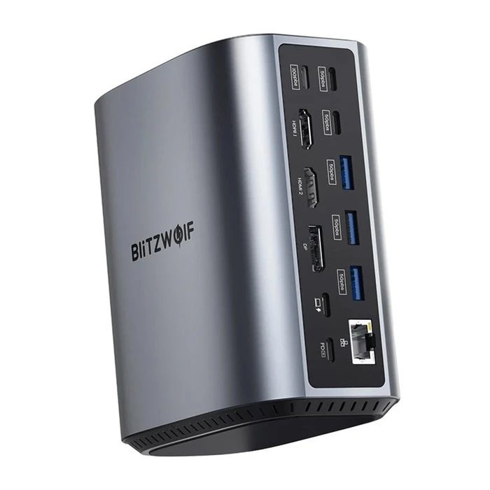 BlitzWolf USB-C Docking Station with HDMI/DisplayPort 4K PD Ethernet 3-Monitor Support Grey (BW-TH15)