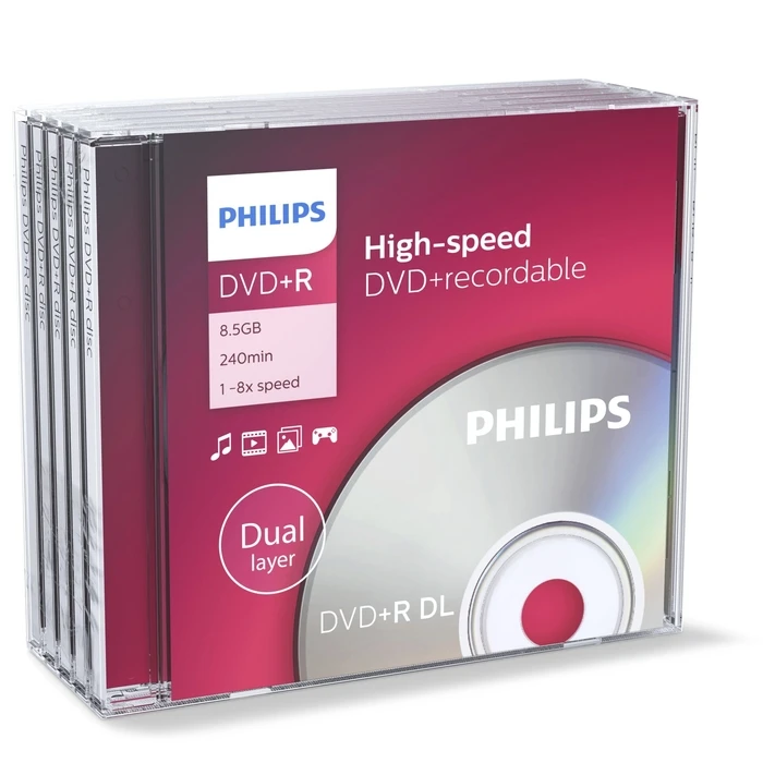 Philips Recordable DVD+R Dual Layer 8.5GB 8x - 5 pcs (DR8S8J05C/00)