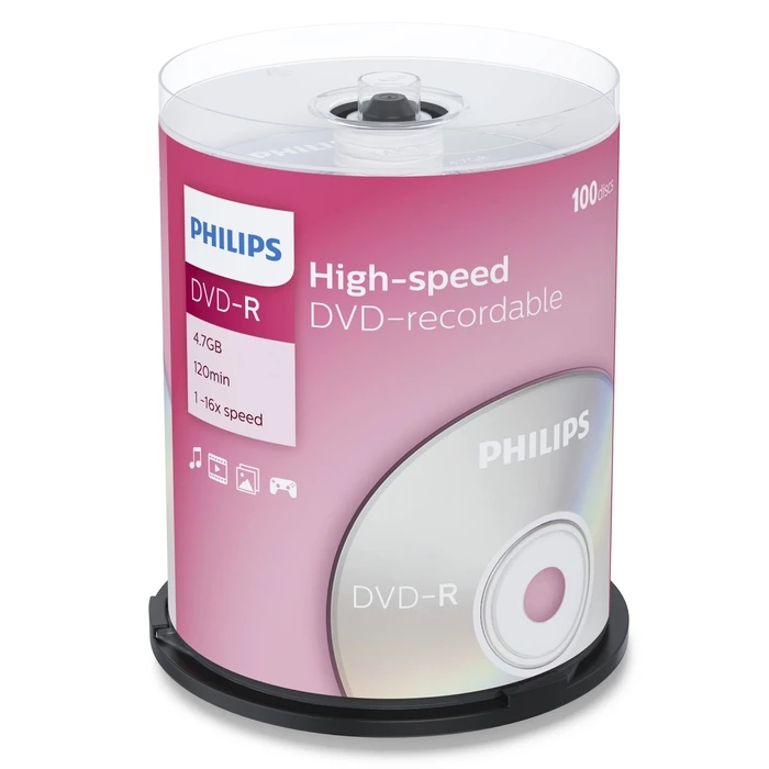 Philips DVD-R Recordable 4.7GB 16x Cake Box 100 Pack (DM4S6B00F)