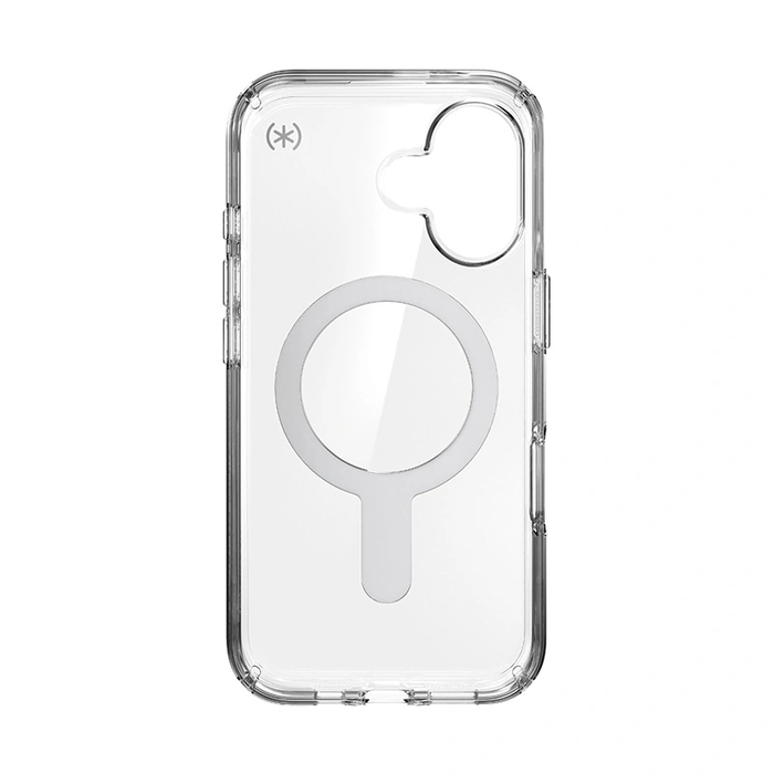 Case Speck Presidio Perfect-Clear ClickLock & MagSafe Apple iPhone 16 (Clear / Chrome Finish / Serene Silver)
