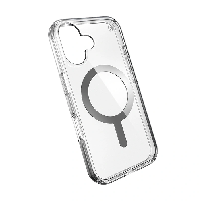 Case Speck Presidio Perfect-Clear MagSafe Apple iPhone 16 (Clear / Chrome Finish / Serene Silver)