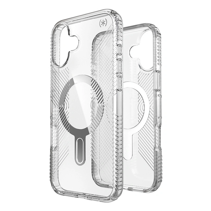 Case Speck Presidio Perfect-Clear Grip ClickLock & MagSafe Apple iPhone 16 Plus (Clear / Chrome Finish / Serene Silver)