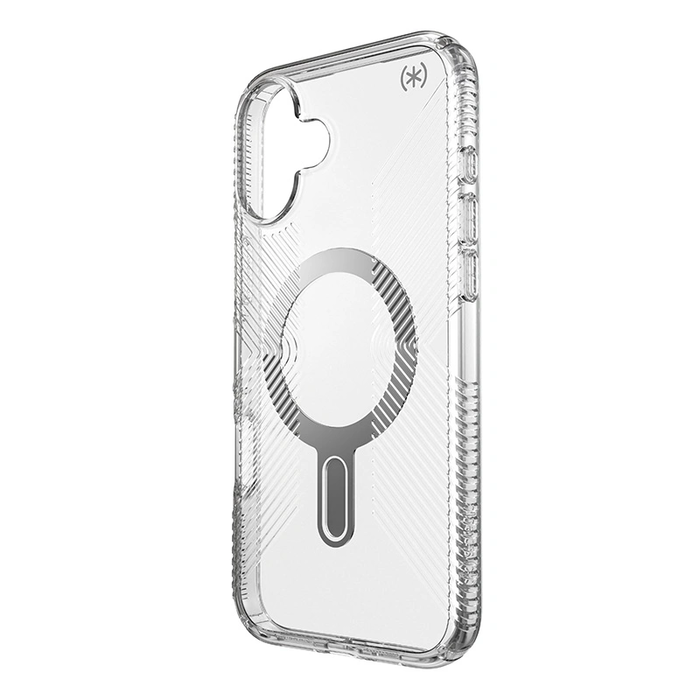 Case Speck Presidio Perfect-Clear Grip ClickLock & MagSafe Apple iPhone 16 Plus (Clear / Chrome Finish / Serene Silver)