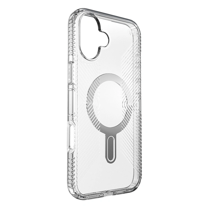 Case Speck Presidio Perfect-Clear Grip ClickLock & MagSafe Apple iPhone 16 Plus (Clear / Chrome Finish / Serene Silver)