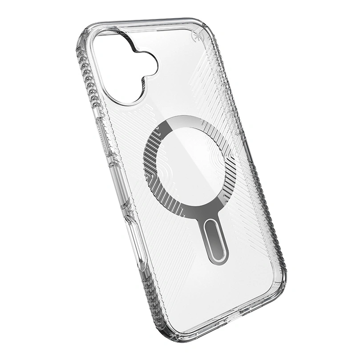 Case Speck Presidio Perfect-Clear Grip ClickLock & MagSafe Apple iPhone 16 Plus (Clear / Chrome Finish / Serene Silver)