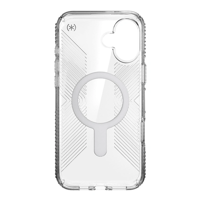 Case Speck Presidio Perfect-Clear Grip ClickLock & MagSafe Apple iPhone 16 Plus (Clear / Chrome Finish / Serene Silver)