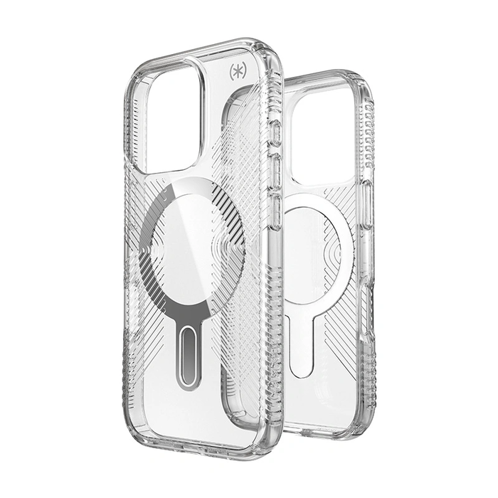Case Speck Presidio Perfect-Clear Grip ClickLock & MagSafe Apple iPhone 16 Pro (Clear / Chrome Finish / Serene Silver)