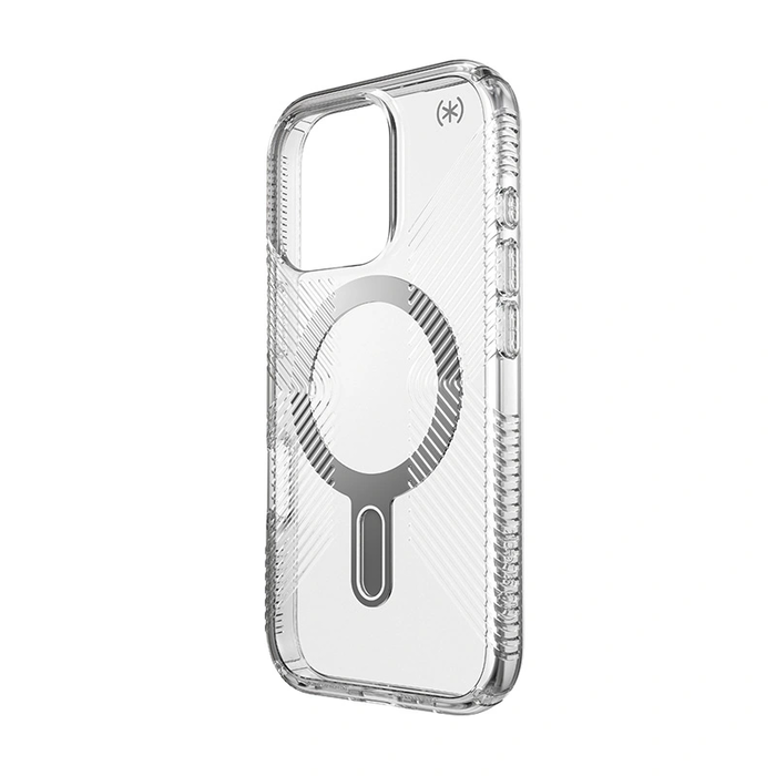 Case Speck Presidio Perfect-Clear Grip ClickLock & MagSafe Apple iPhone 16 Pro (Clear / Chrome Finish / Serene Silver)