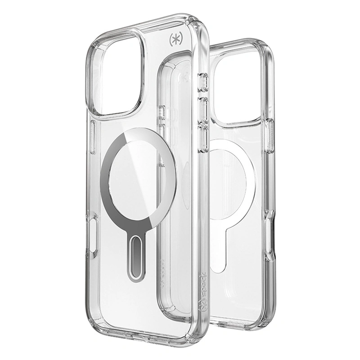 Case Speck Presidio Perfect-Clear ClickLock & MagSafe Apple iPhone 16 Pro Max (Clear / Chrome Finish / Serene Silver)