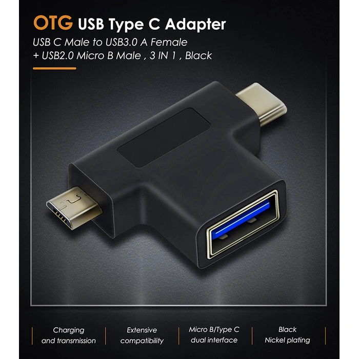Αντάπτορας USB Cabletime σε USB-C & micro USB CT-3IN1-AB, 5Gbps, μαύρος