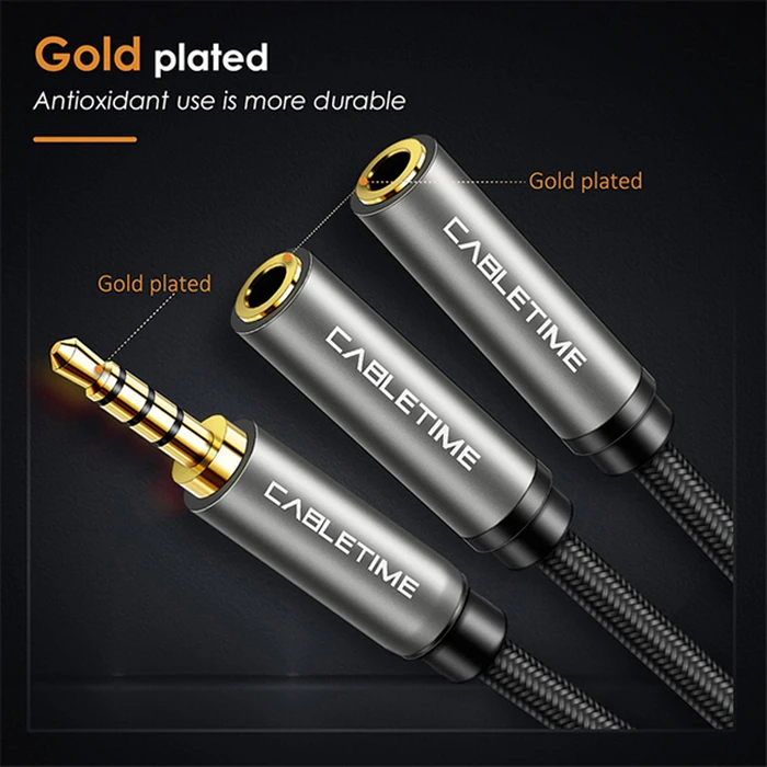 Αντάπτορας Ήχου Cabletime 3.5mm σε 2x 3.5mm CT-P12G4P, 4-pole, 20cm, μαύρο